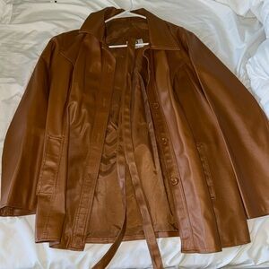 Brown leather trench